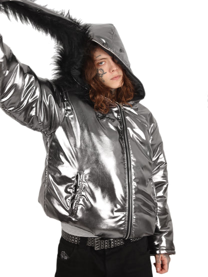 Chrome Puffer Jacket Silver