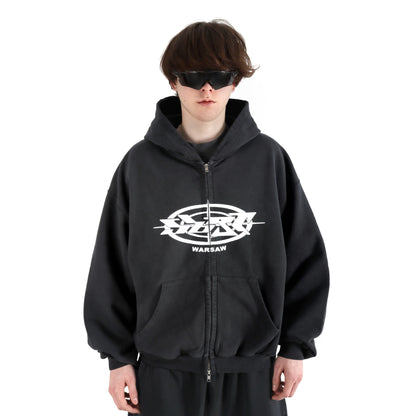 WARSAW Zip Hoodie Vintage Black