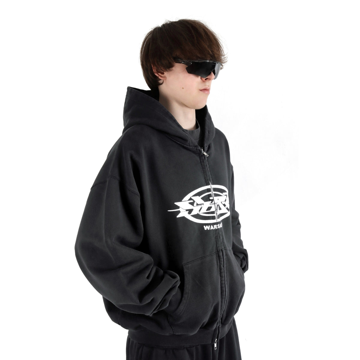 WARSAW Zip Hoodie Vintage Black